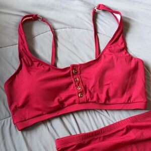 Stylish Ribbed Button-Front Bikini Top - red